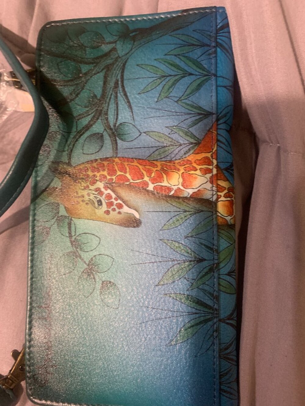 NIB Anuschka Leather Giraffe Double Compartment Crossbody Wallet - Picture 4 of 14